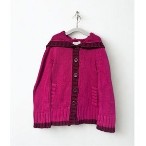 Circo Girls 5T Fuchsia Hooded Knit Cardigan Sweater Pink & Burgundy Buttons